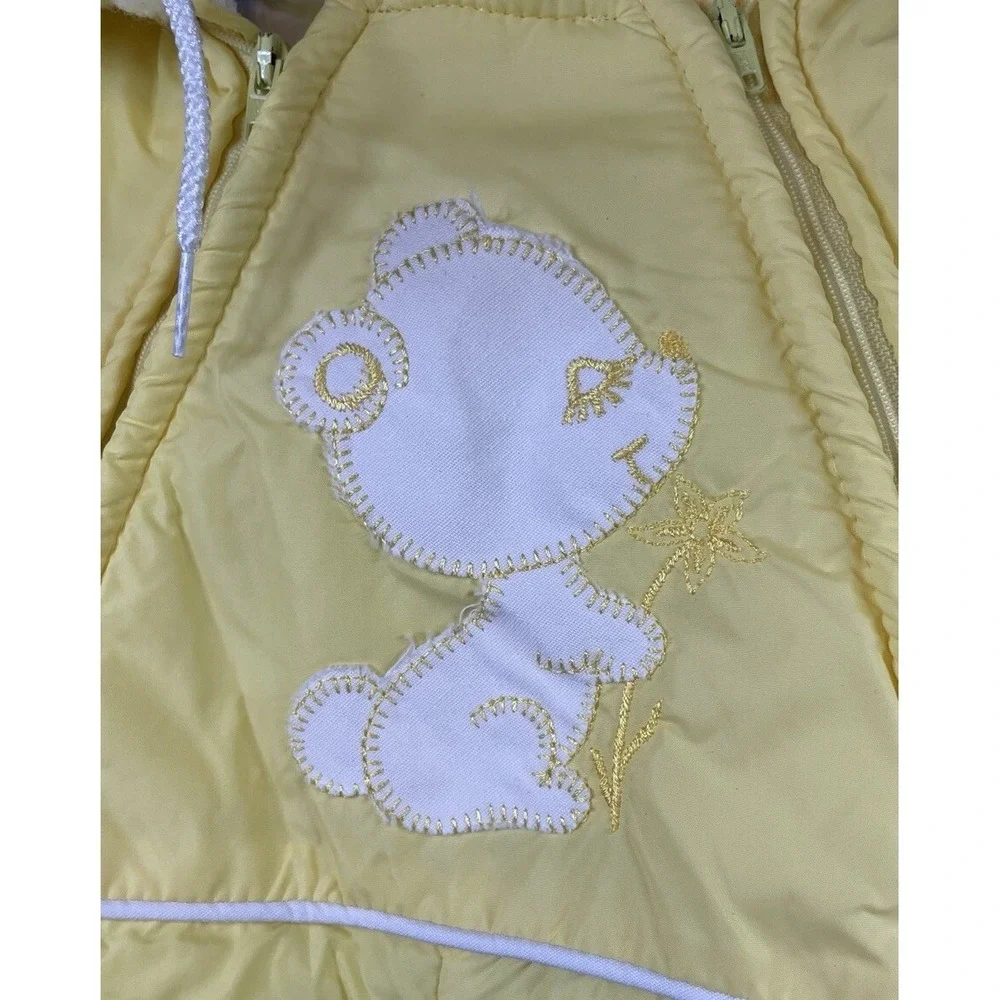 Vintage Yellow Snowsuit Hooded Footie Mitten Full Zip Bear Cub 18 Months